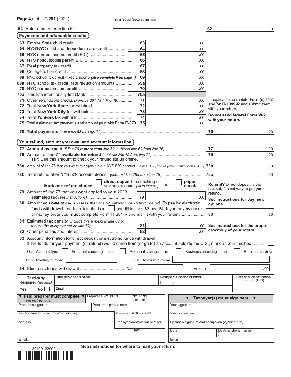 Form IT-201 Download Fillable PDF or Fill Online Resident Income Tax ...