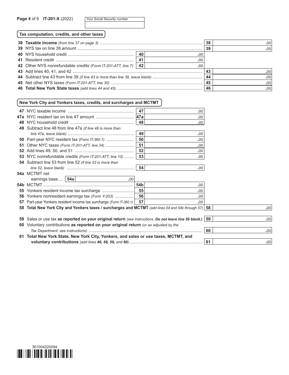 Form IT-201-X Amended Resident Income Tax Return - New York, Page 4