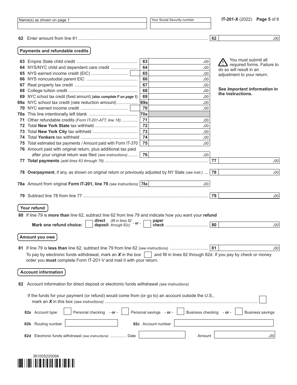 Form IT-201-X Download Fillable PDF or Fill Online Amended Resident ...