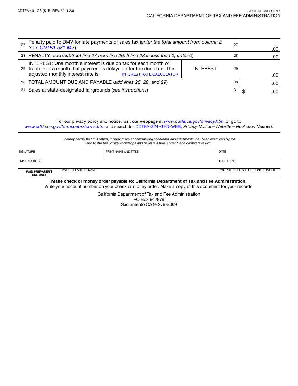 Form CDTFA-401-GS State, Local, and District Sales and Use Tax Return - Motor Vehicle Fuel - California, Page 2
