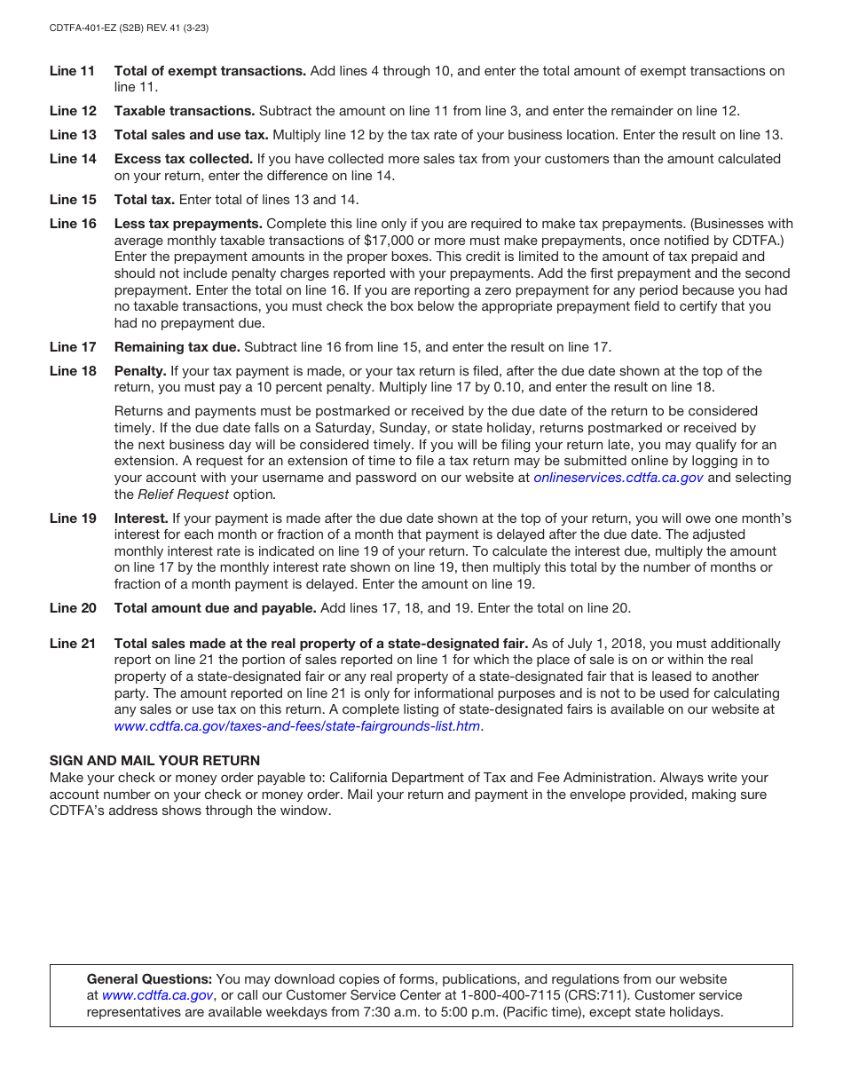 Form CDTFA-401-EZ Short Form - Sales and Use Tax Return - California, Page 4