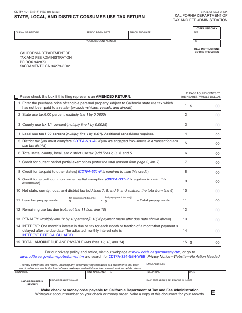 Form CDTFA-401-E  Printable Pdf
