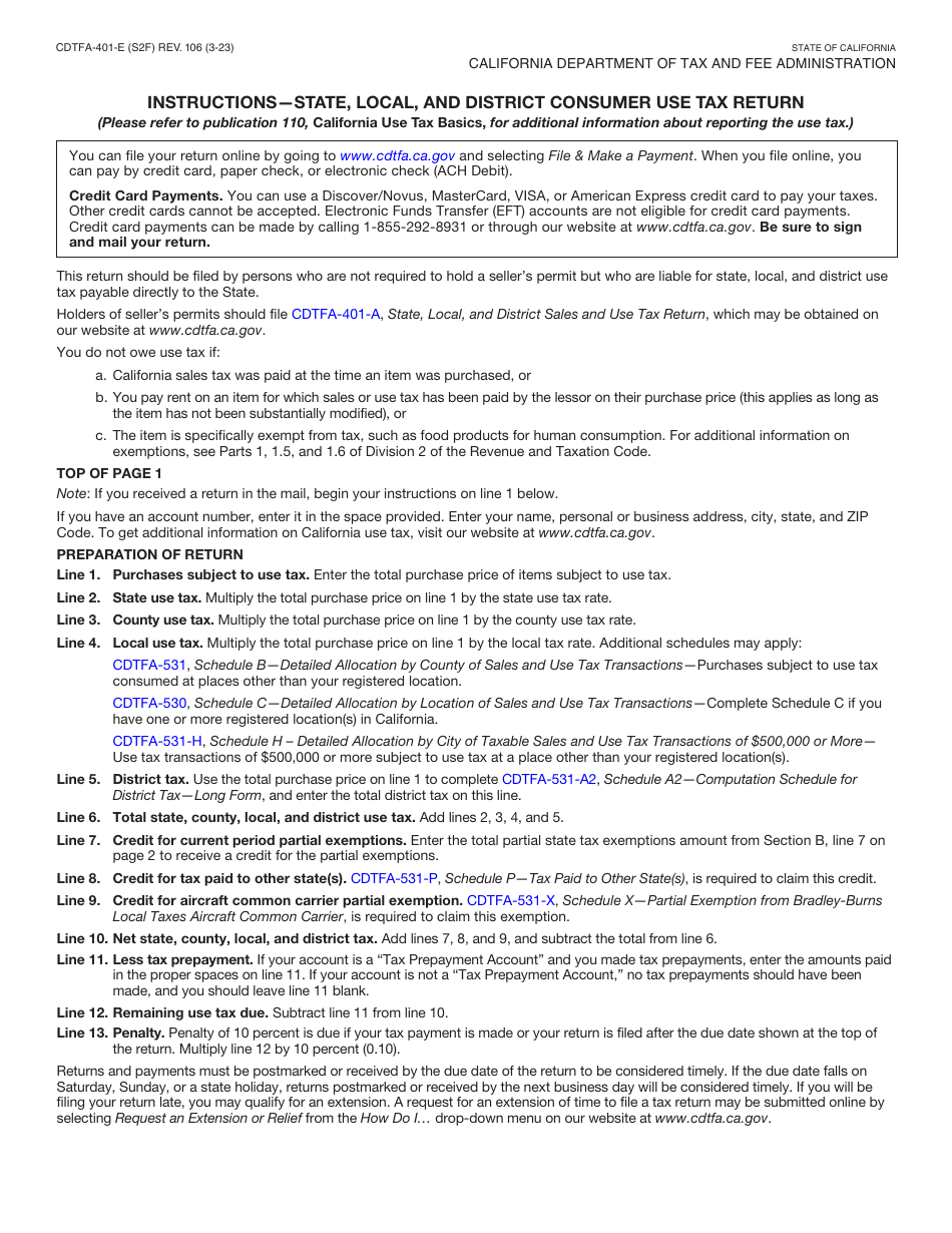 Form CDTFA-401-E State, Local, and District Consumer Use Tax Return - California, Page 3