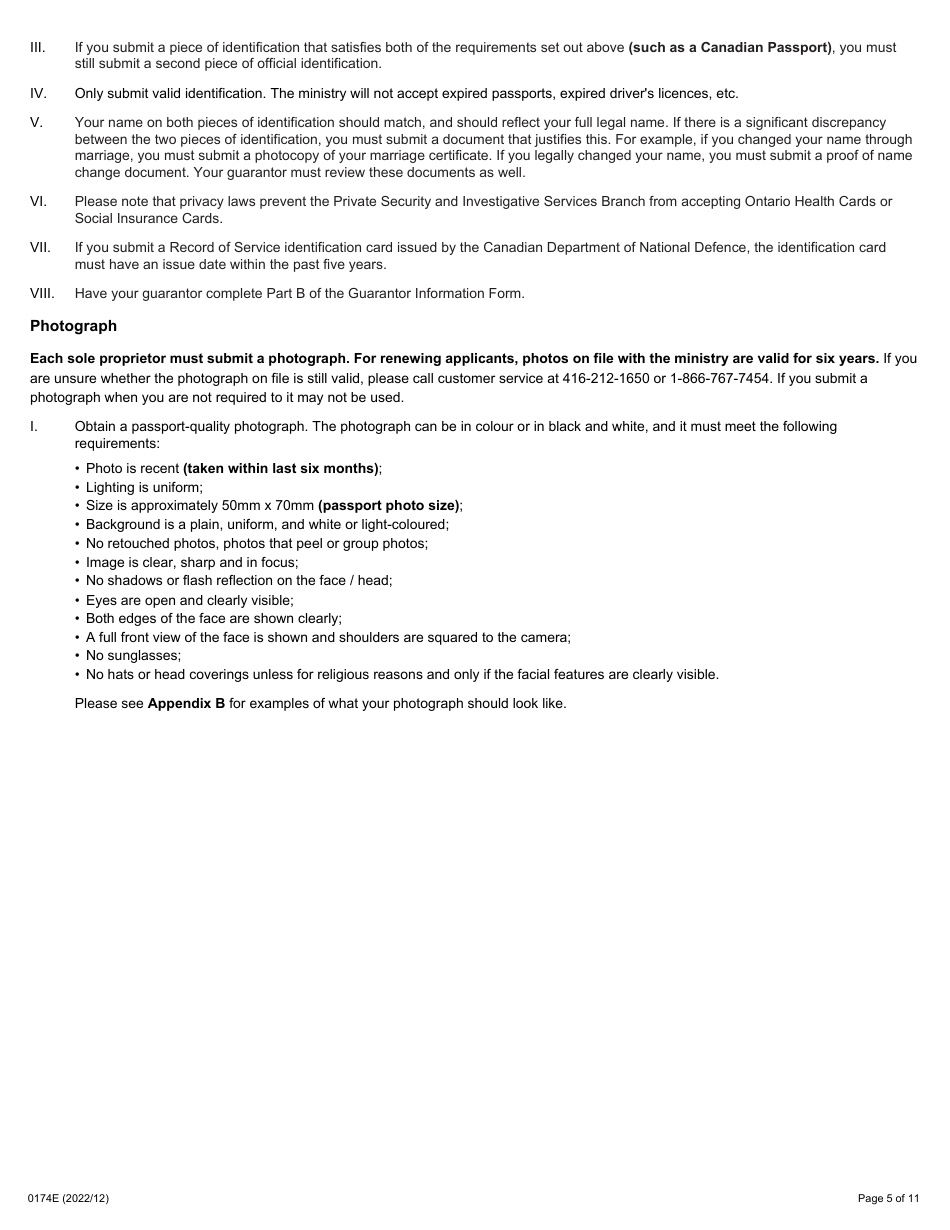 Instructions for Form 0176E Application for a Security Guard and / or Private Investigator Agency Licence - Sole Proprietorships - Ontario, Canada, Page 5