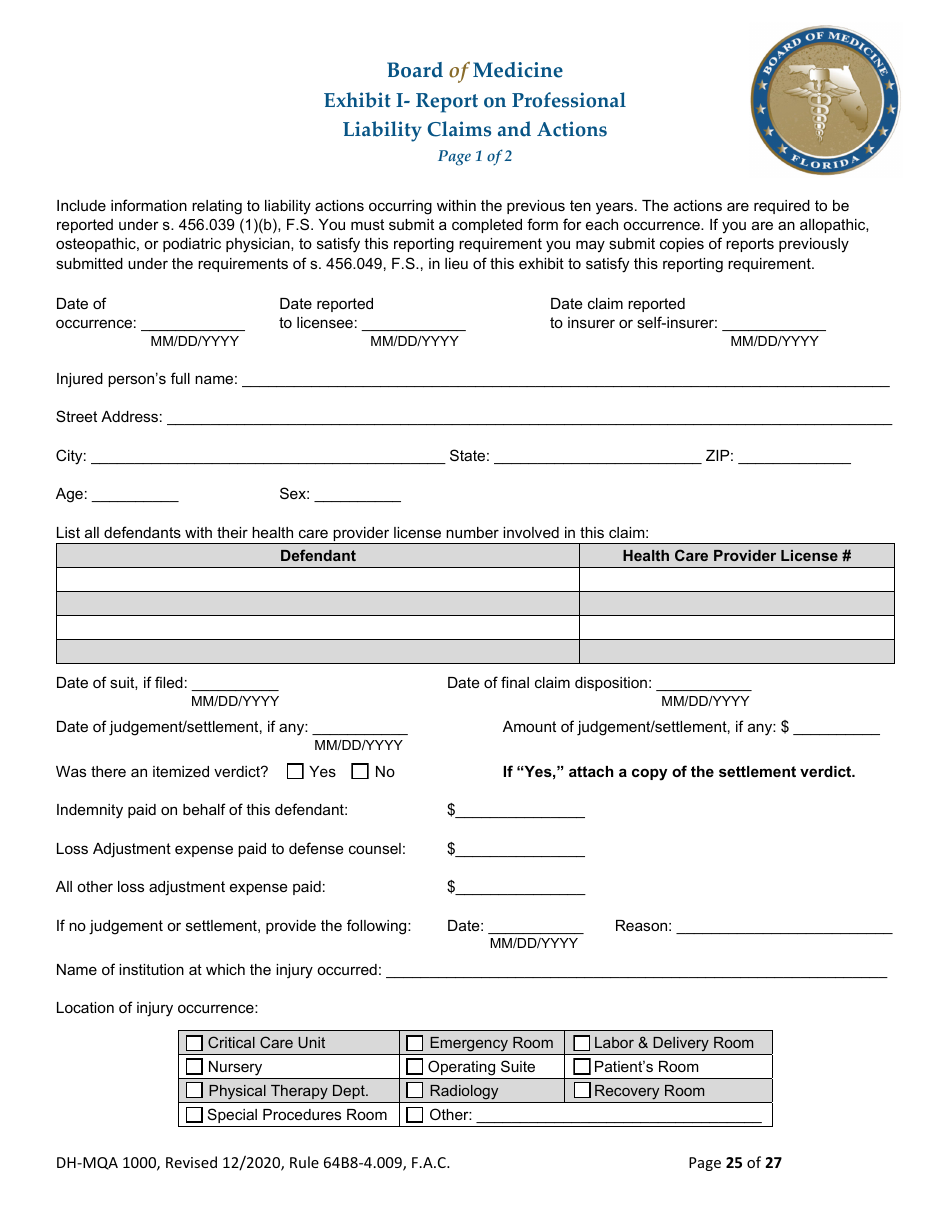 Form DH-MQA1000 Medical Doctor Application for Licensure - Florida, Page 25