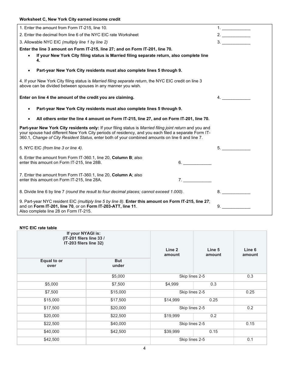 Instructions for Form IT-215 Claim for Earned Income Credit - New York, Page 4