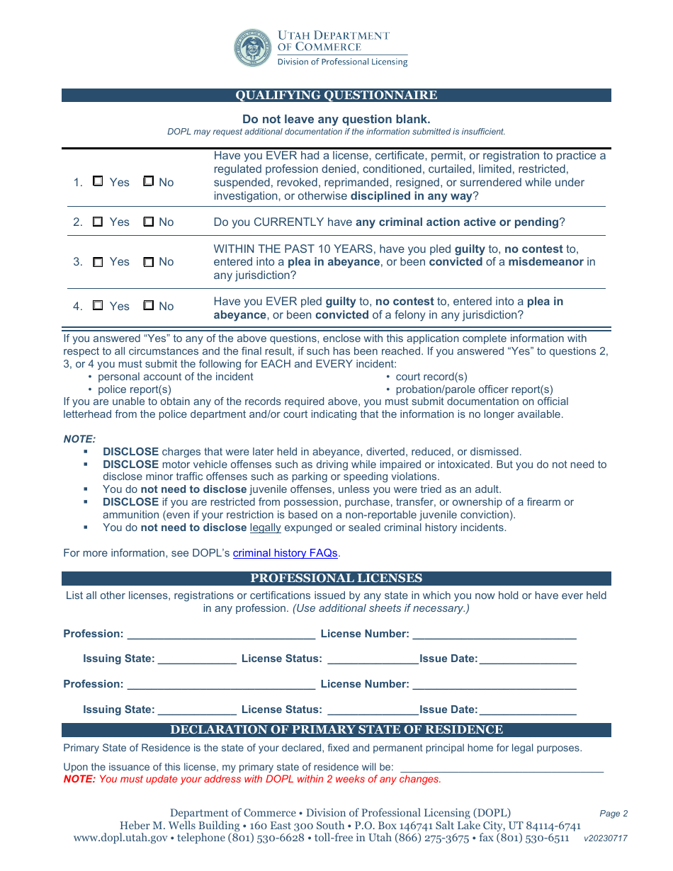 Registered Nurse / Licensed Practical Nurse License Application - Utah, Page 2