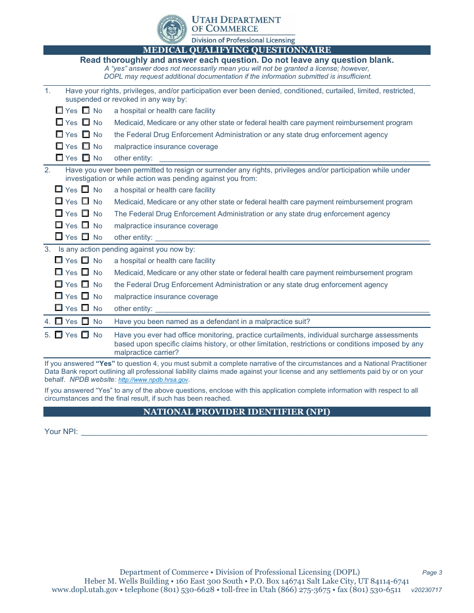 Registered Nurse / Licensed Practical Nurse License Application - Utah, Page 3