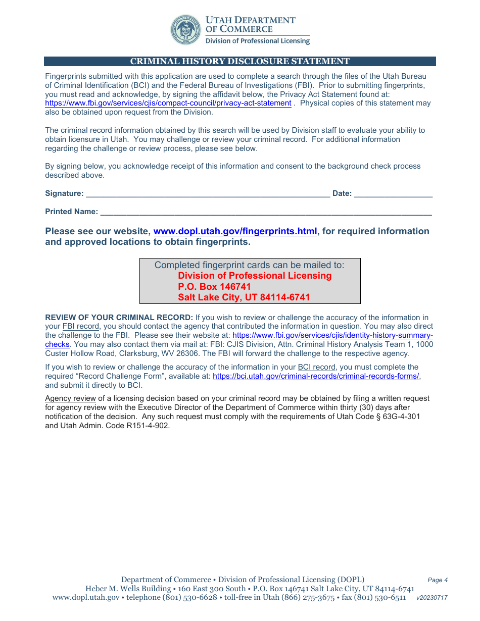 Registered Nurse / Licensed Practical Nurse License Application - Utah, Page 4