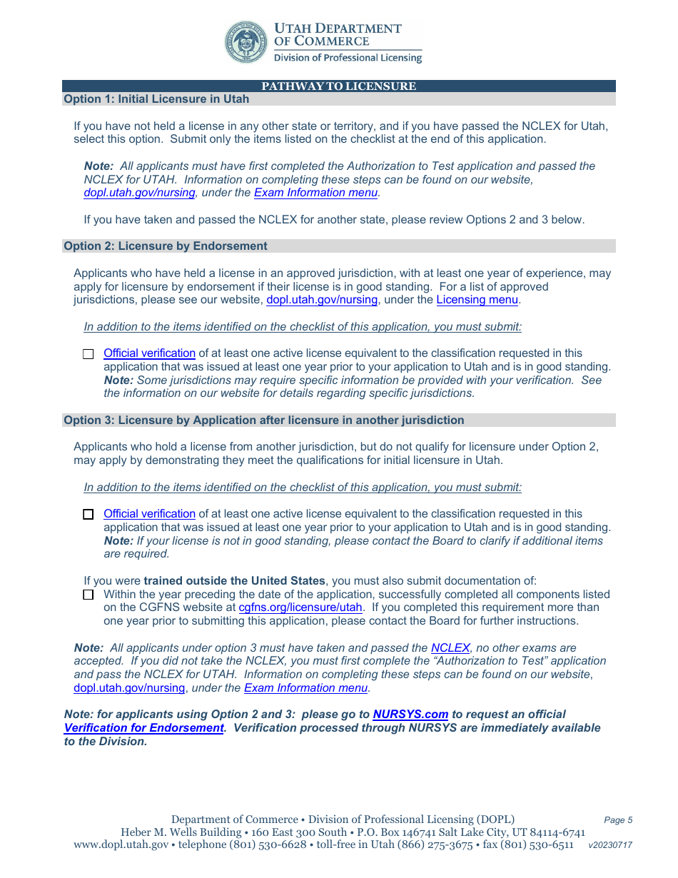 Registered Nurse / Licensed Practical Nurse License Application - Utah, Page 5