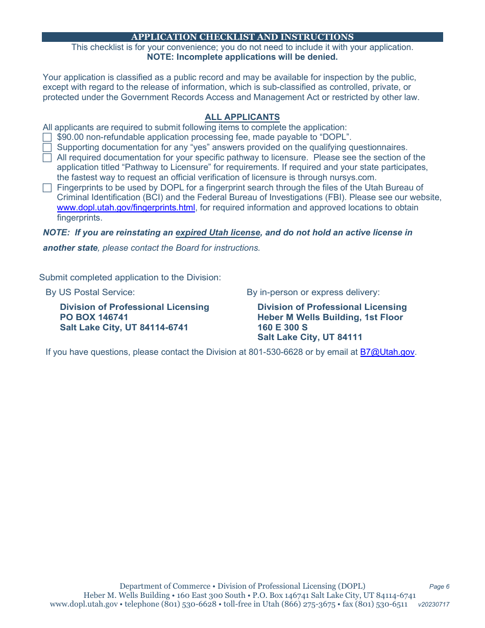 Registered Nurse / Licensed Practical Nurse License Application - Utah, Page 6