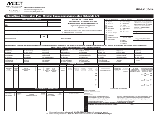 Document preview: Form IRP-A/C International Registration Plan - Original Supplemental Application - Maryland