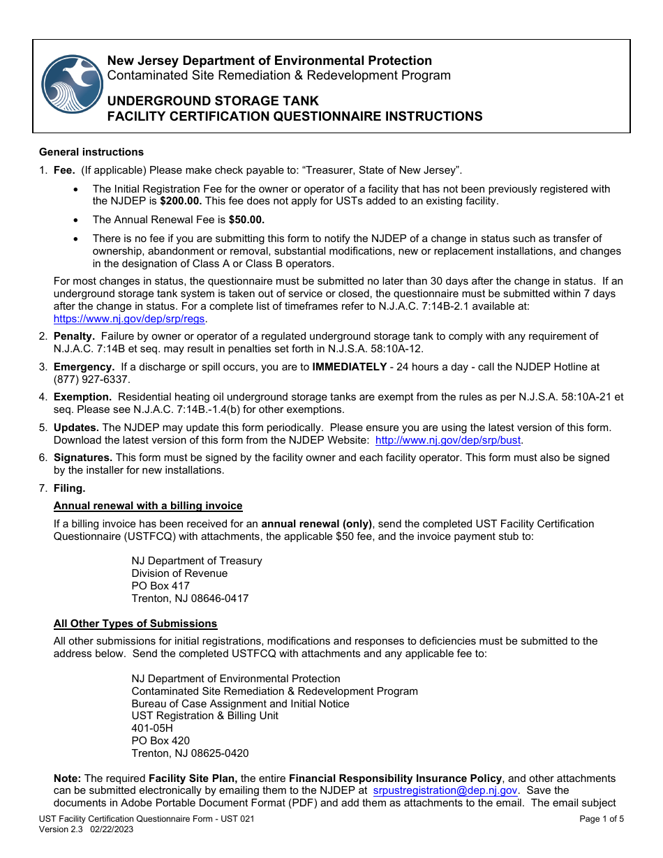 Download Instructions for Form UST021 Underground Storage Tank Facility