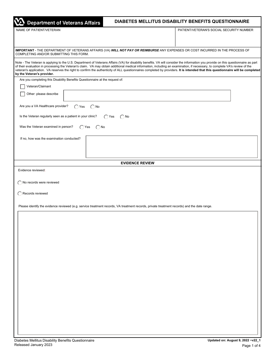 Diabetes Mellitus Disability Benefits Questionnaire - Fill Out, Sign ...