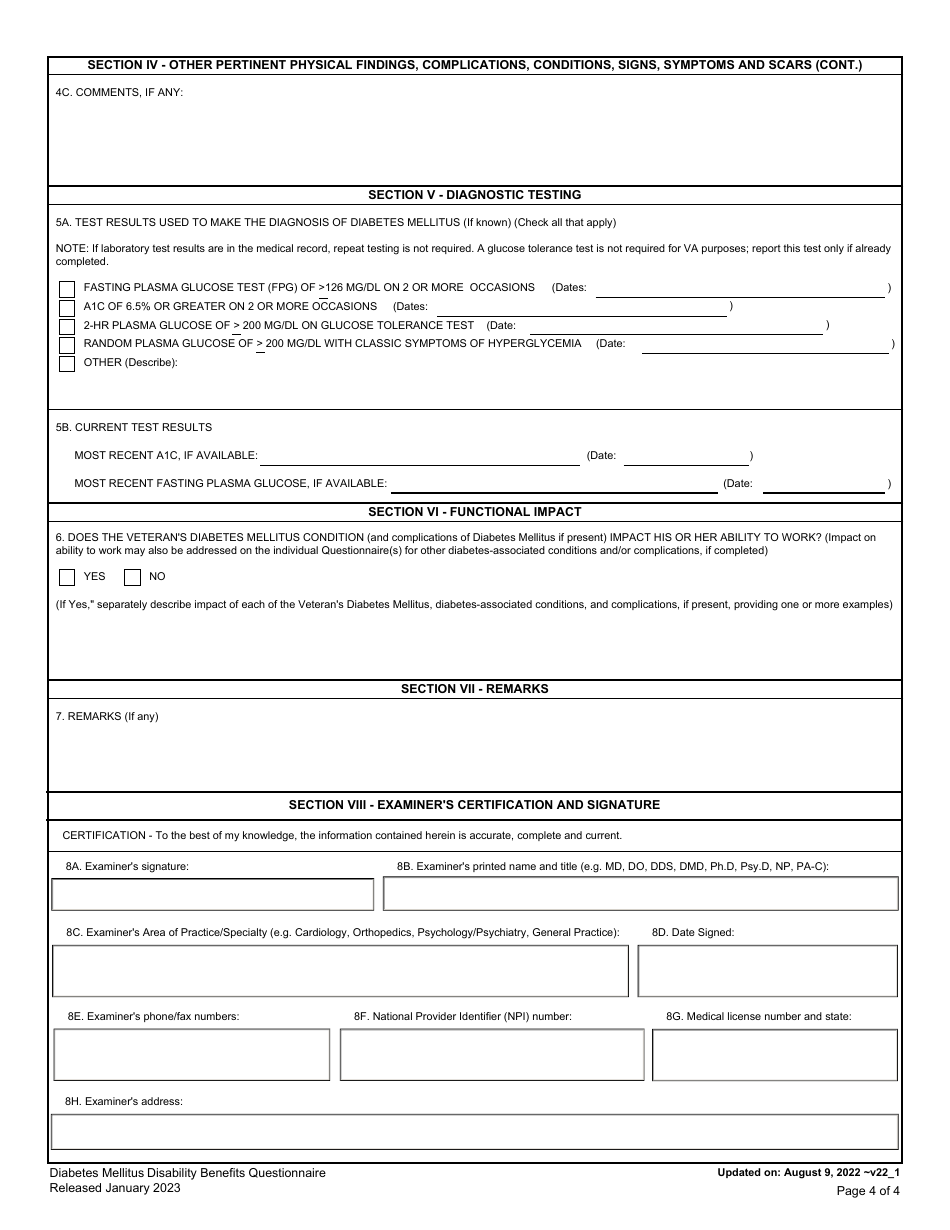 Diabetes Mellitus Disability Benefits Questionnaire, Page 4