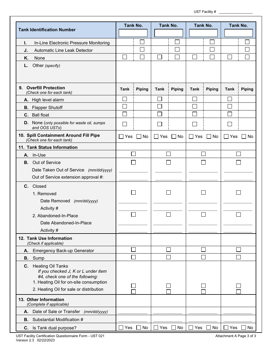 Form UST021 Underground Storage Tank Facility Certification Questionnaire - New Jersey, Page 10