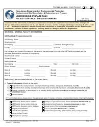 Form UST021 Underground Storage Tank Facility Certification Questionnaire - New Jersey