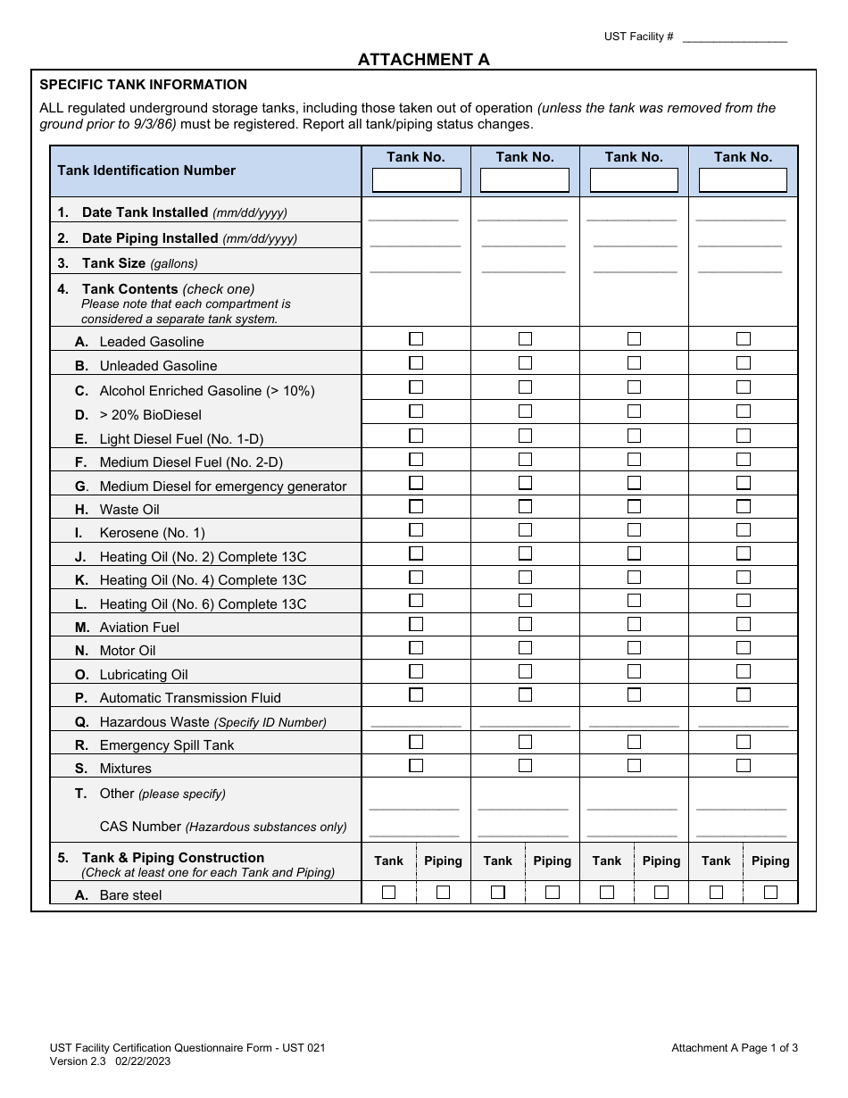 Form UST021 Underground Storage Tank Facility Certification Questionnaire - New Jersey, Page 8