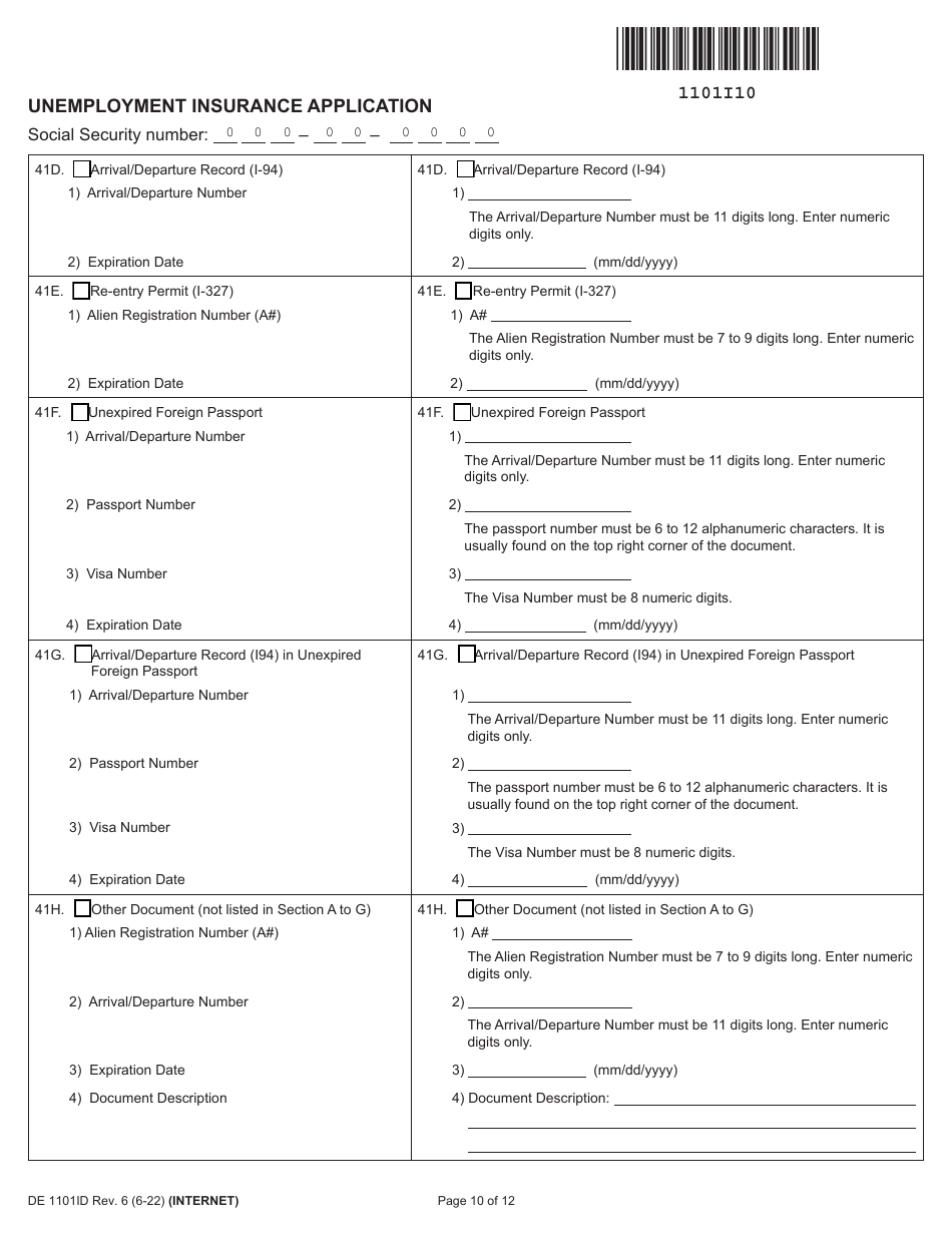 Form DE1101ID Unemployment Insurance Application - California, Page 10