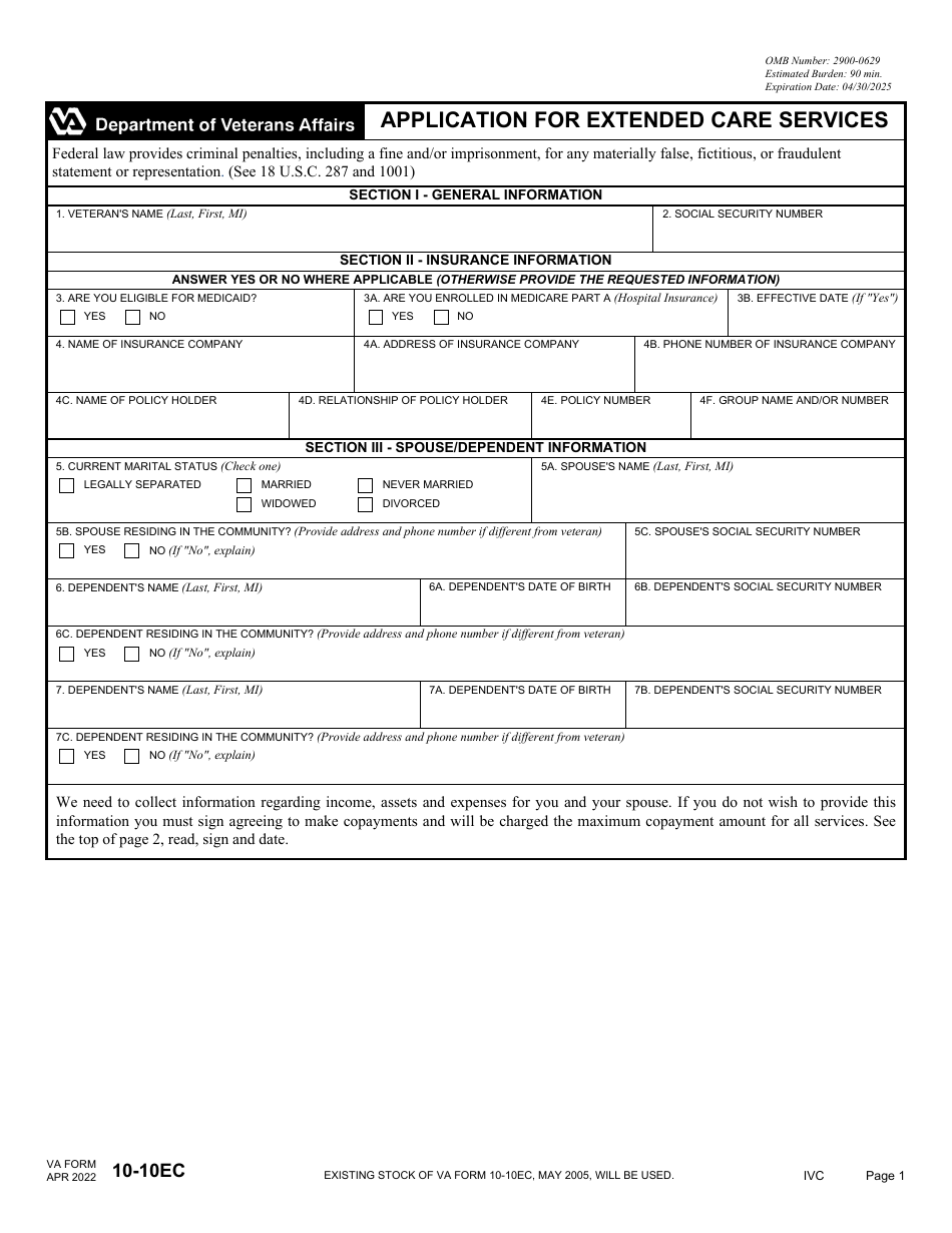 VA Form 10-10EC Application for Extended Care Services, Page 3
