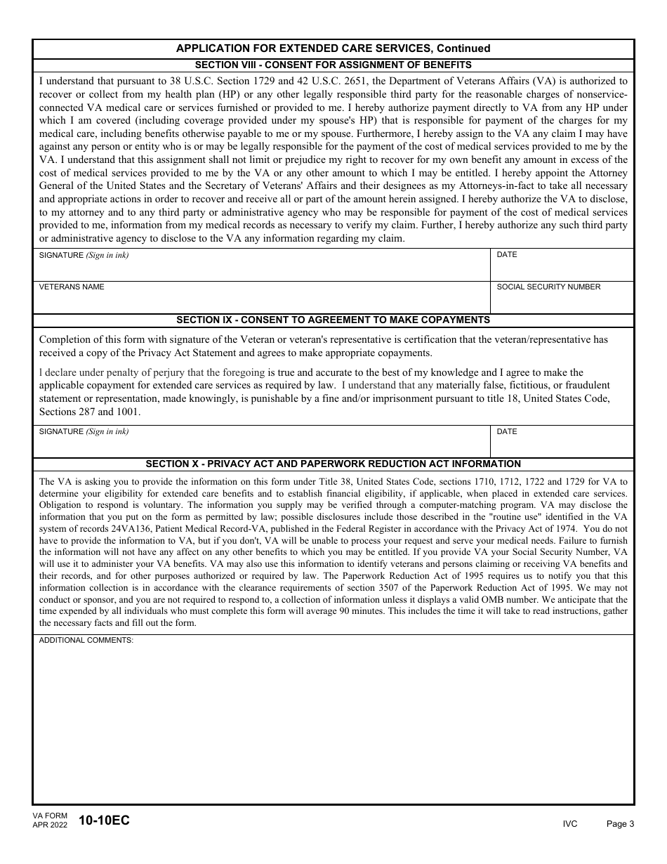 VA Form 10-10EC Application for Extended Care Services, Page 5