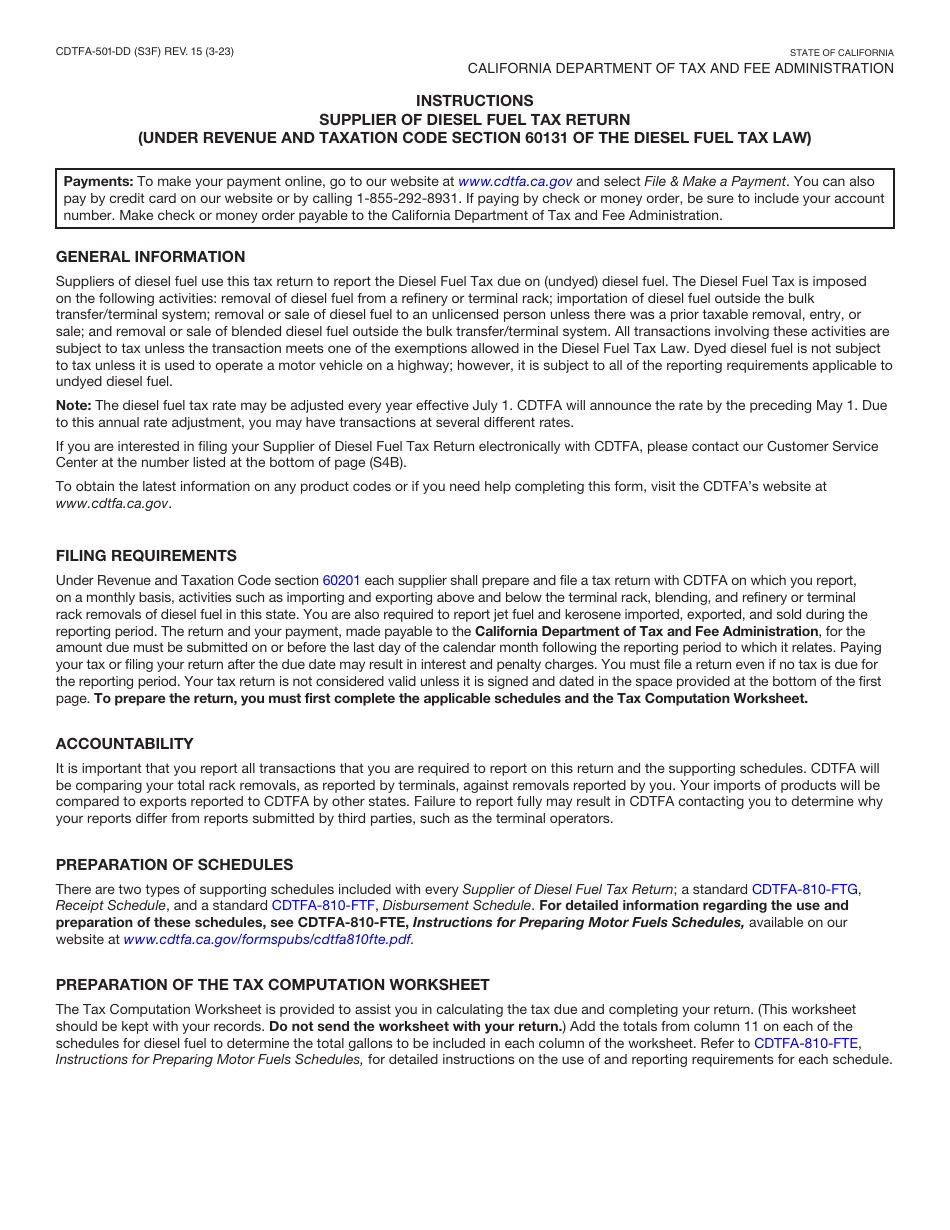 Form CDTFA-501-DD Supplier of Diesel Fuel Tax Return - California, Page 5
