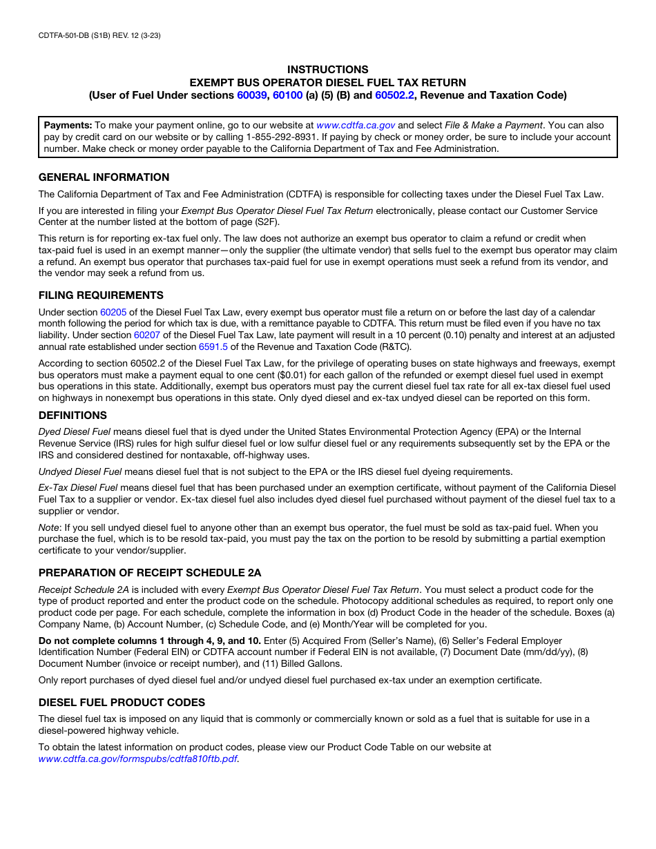 Form CDTFA-501-DB Exempt Bus Operator Diesel Fuel Tax Return - California, Page 2