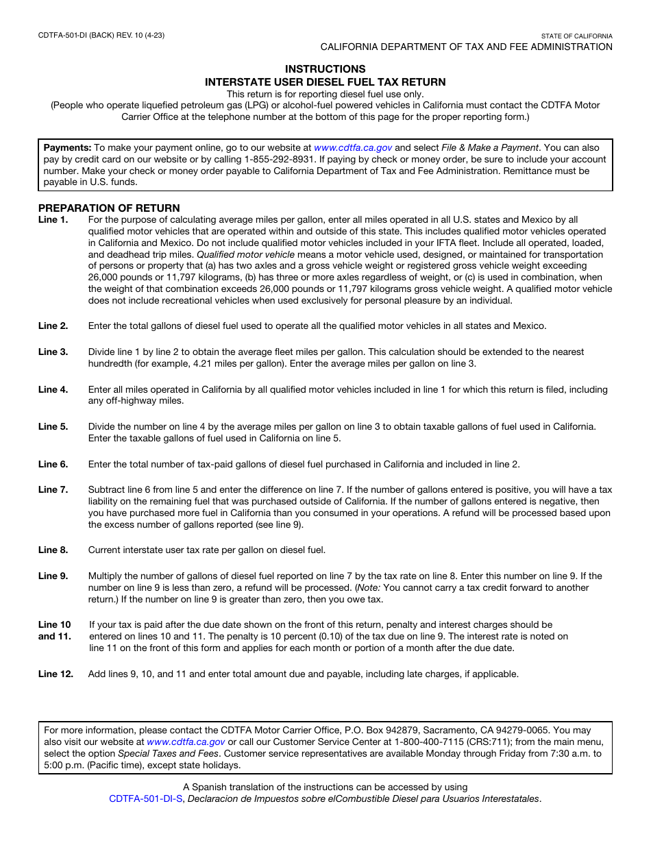 Form CDTFA-501-DI Interstate User Diesel Fuel Tax Return - California, Page 2
