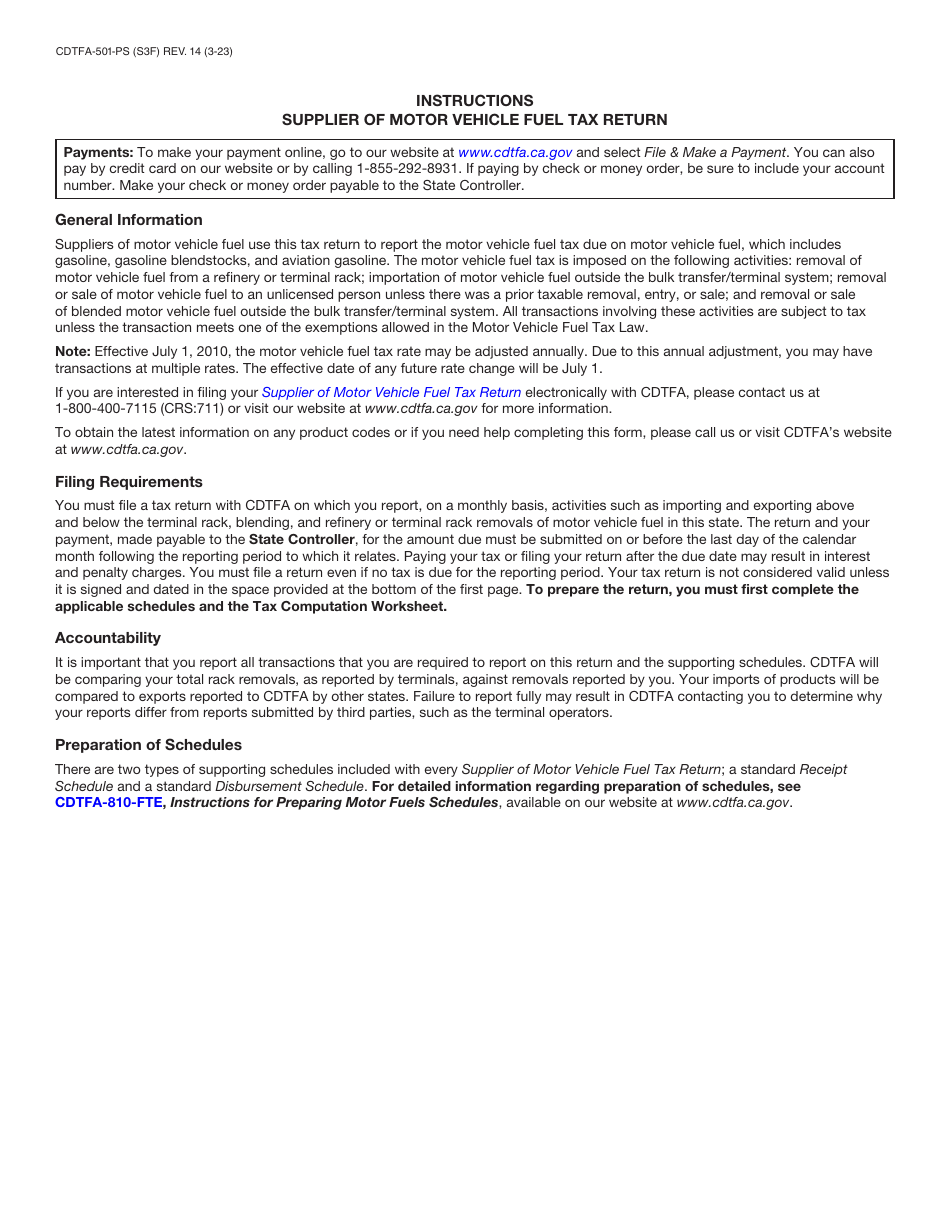 Form CDTFA-501-PS Supplier of Motor Vehicle Fuel Tax Return - California, Page 5