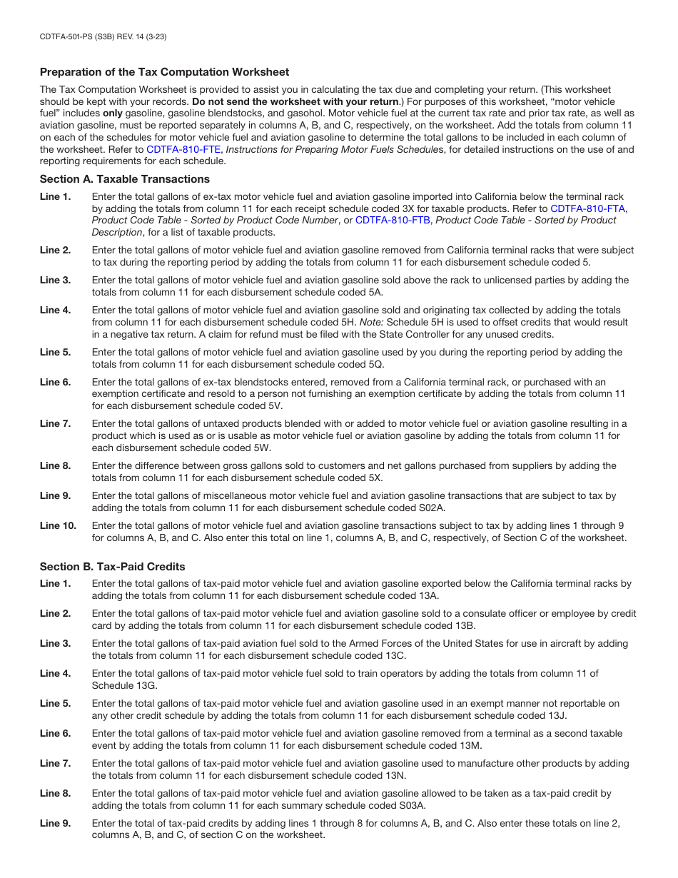 Form CDTFA-501-PS Supplier of Motor Vehicle Fuel Tax Return - California, Page 6