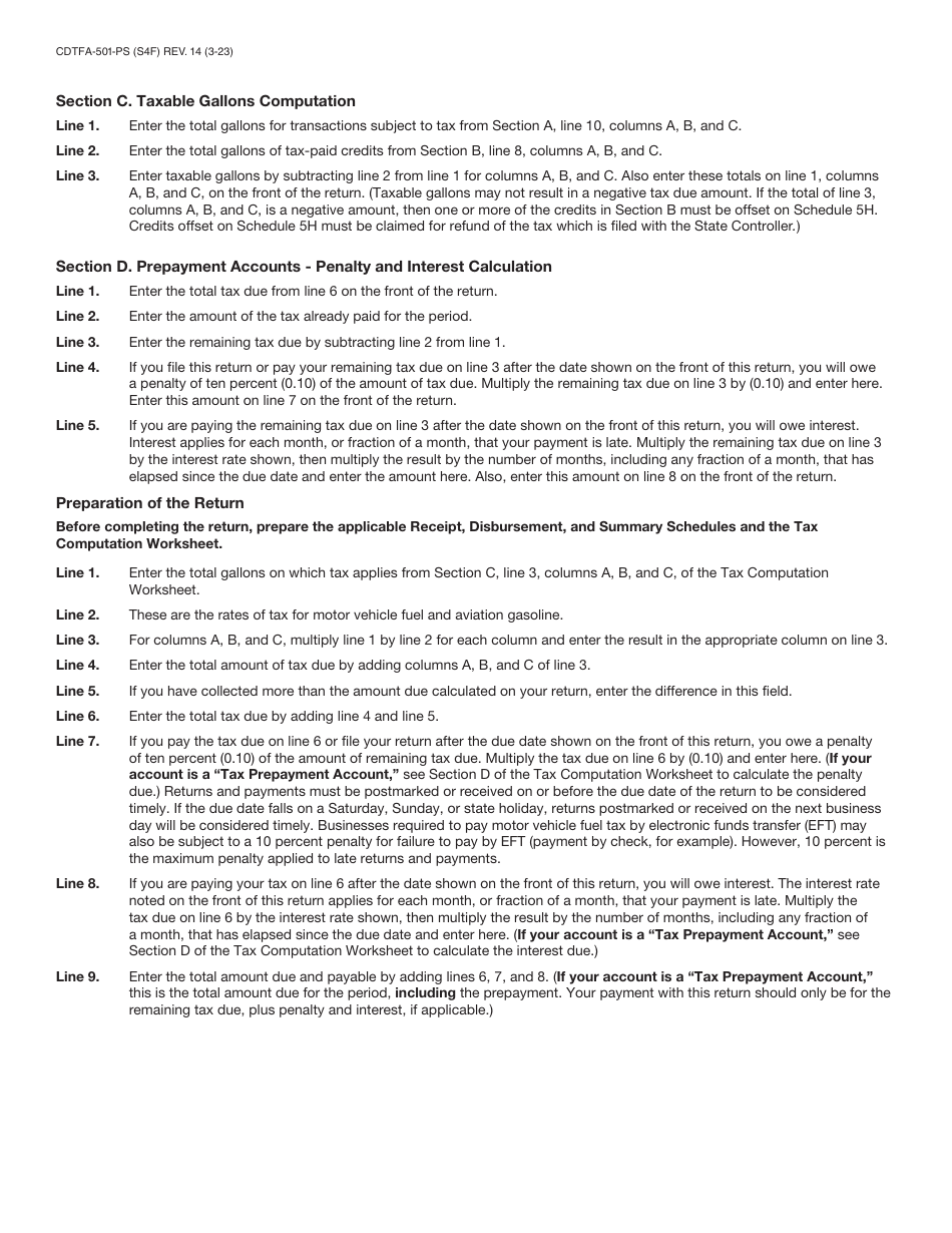 Form CDTFA-501-PS Supplier of Motor Vehicle Fuel Tax Return - California, Page 7