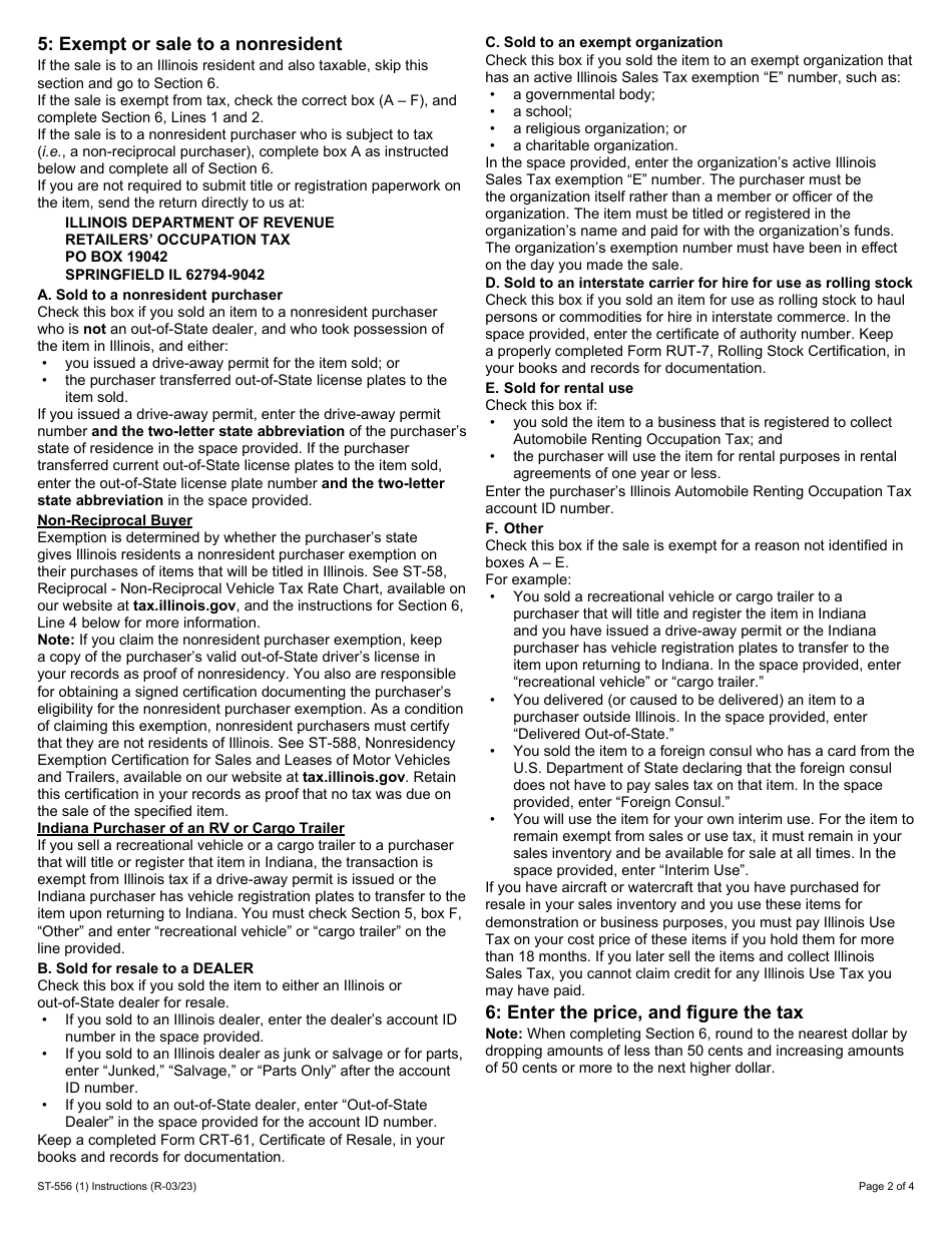 Instructions for Form ST-556 Sales Tax Transaction Return for Sales From Illinois Locations - Illinois, Page 2