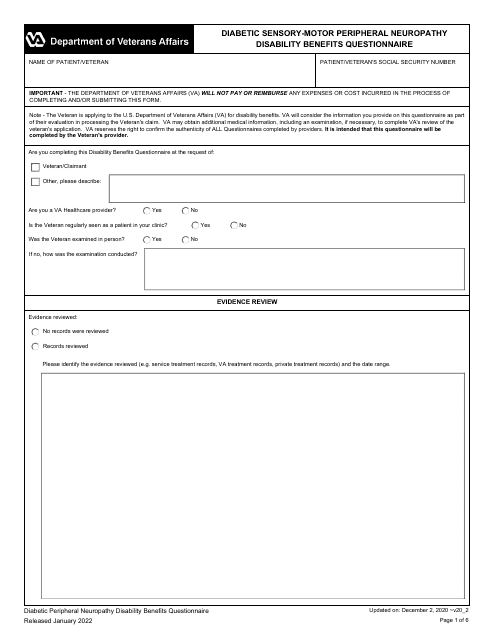 Diabetic Sensory-Motor Peripheral Neuropathy Disability Benefits Questionnaire Download Pdf