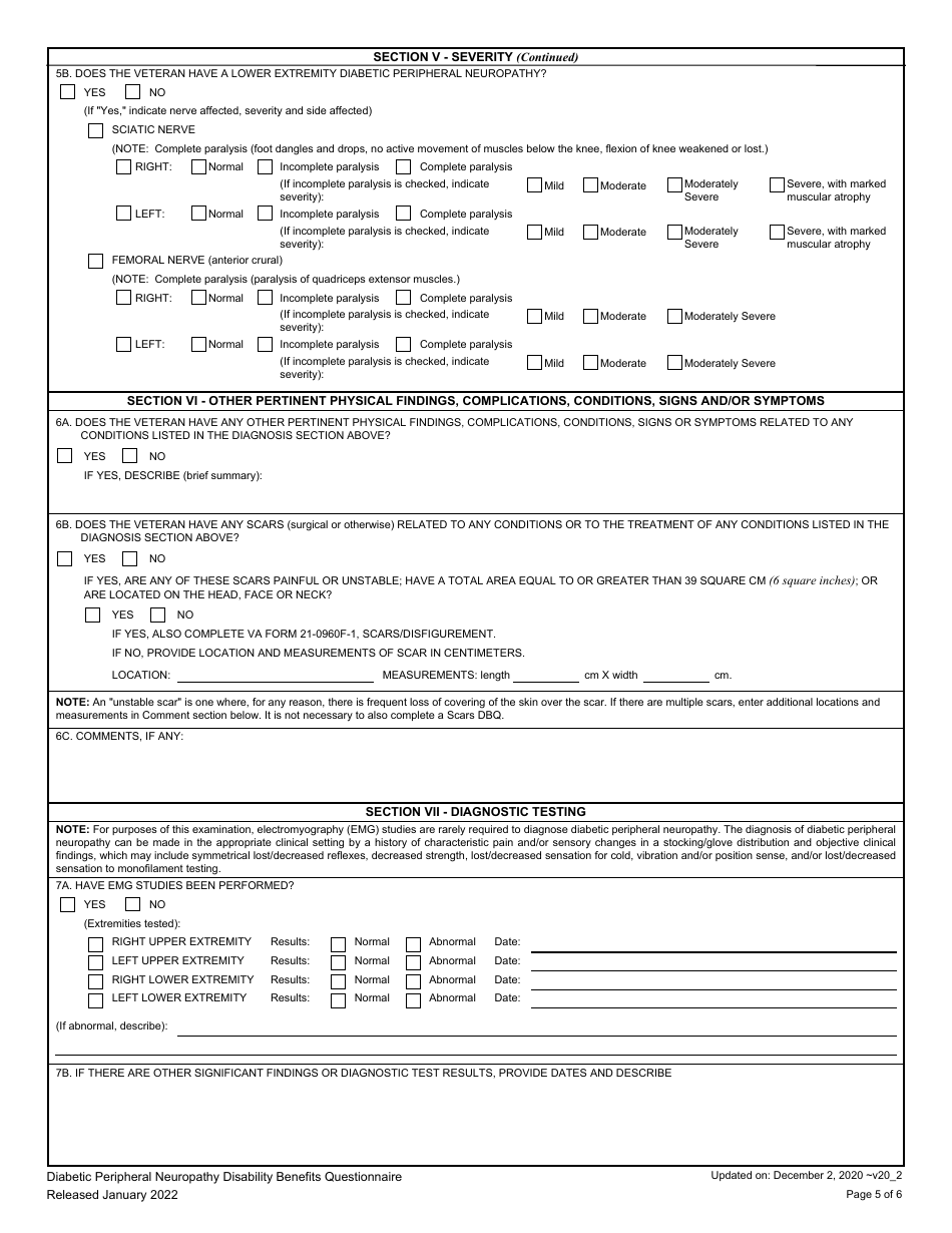 Diabetic Sensory-Motor Peripheral Neuropathy Disability Benefits Questionnaire, Page 5