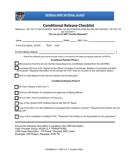 Conditional Release Checklist - Georgia (United States) Download Pdf