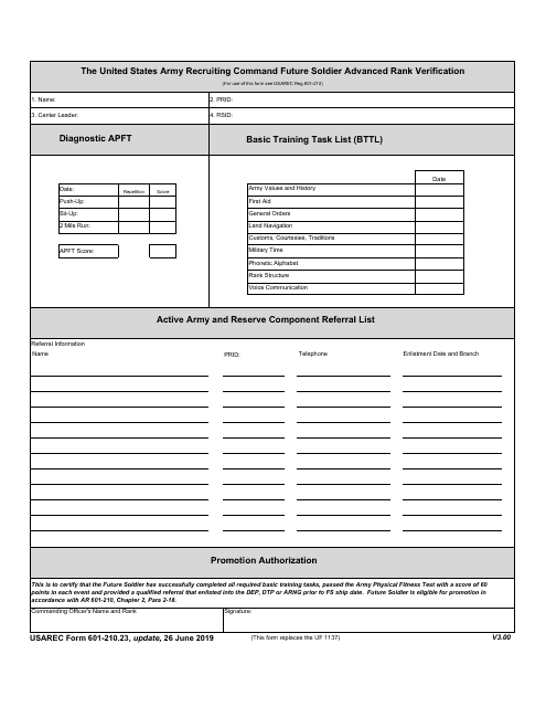 USAREC Form 601-210.23  Printable Pdf