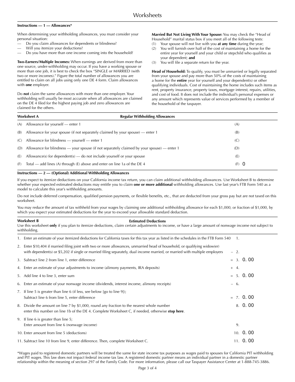 Form De4 Fill Out Sign Online And Download Fillable Pdf California Templateroller 7058