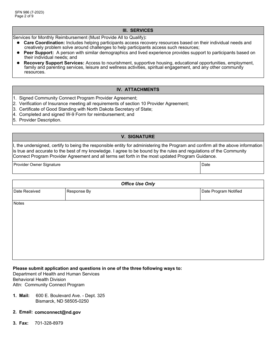 Form SFN986 Community Connect Program Provider Application - North Dakota, Page 2