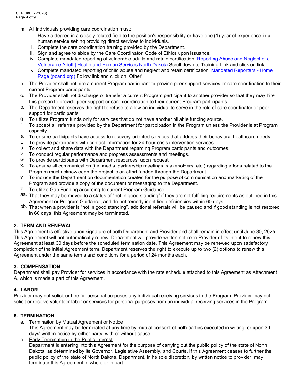 Form SFN986 Community Connect Program Provider Application - North Dakota, Page 4