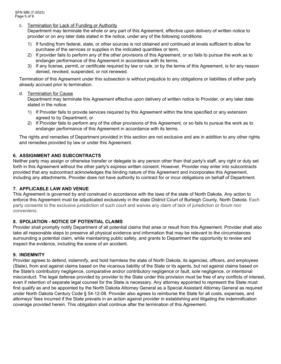 Form SFN986 Community Connect Program Provider Application - North Dakota, Page 5