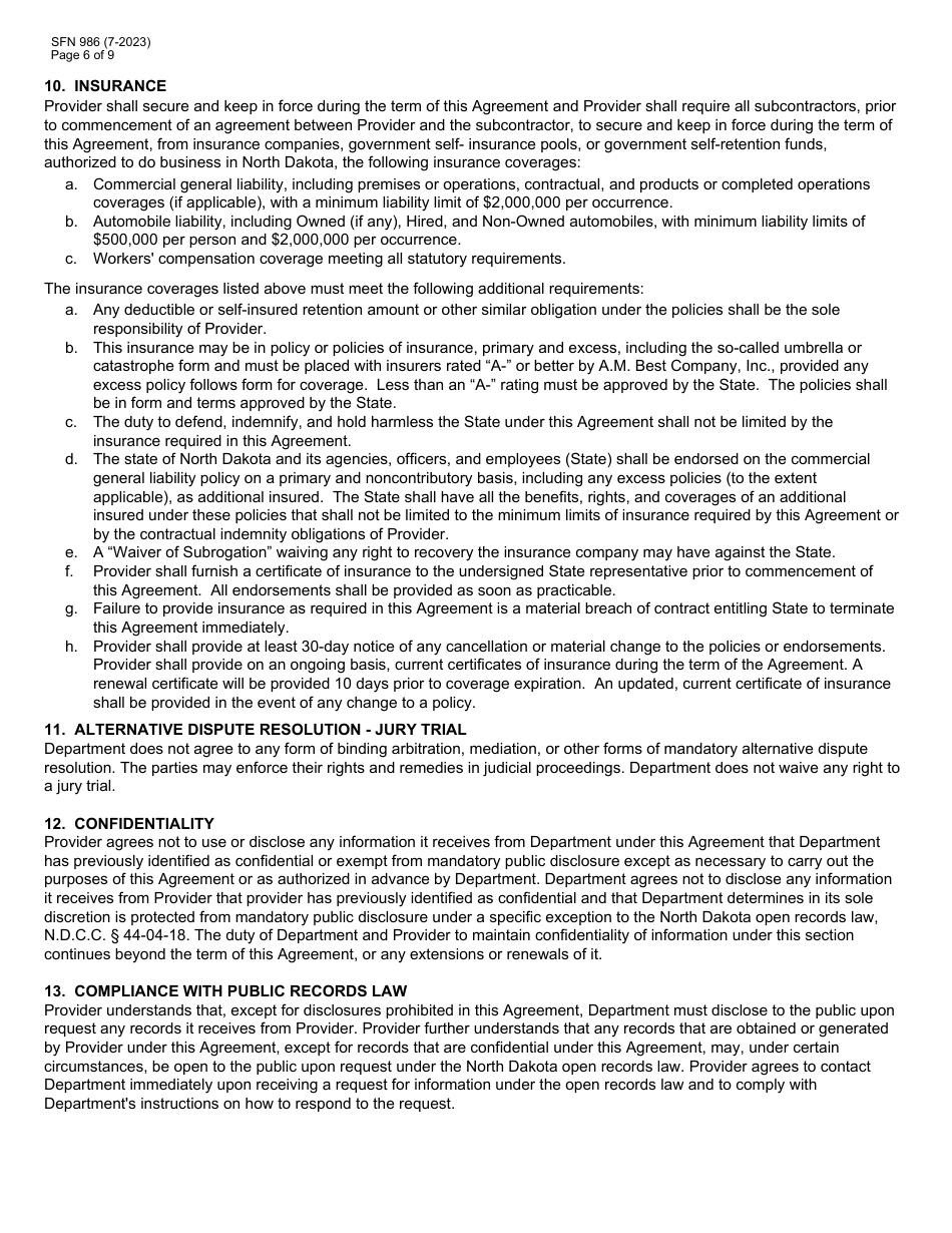 Form SFN986 Community Connect Program Provider Application - North Dakota, Page 6