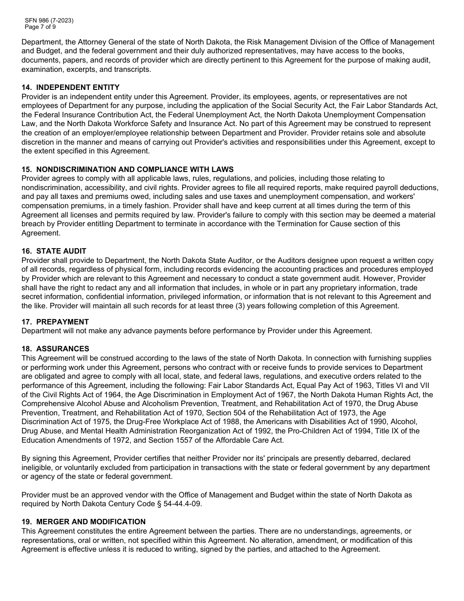 Form SFN986 Community Connect Program Provider Application - North Dakota, Page 7