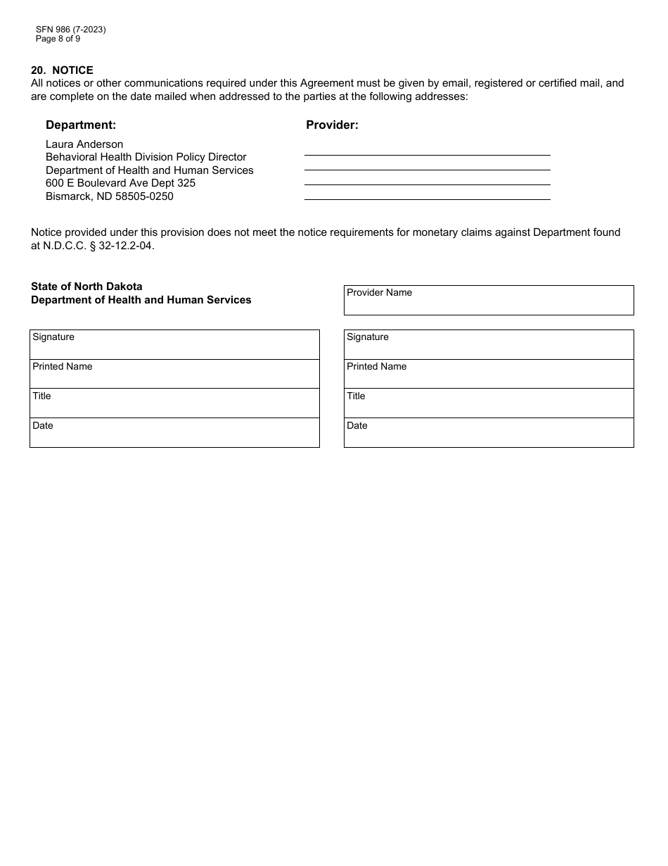 Form SFN986 Community Connect Program Provider Application - North Dakota, Page 8