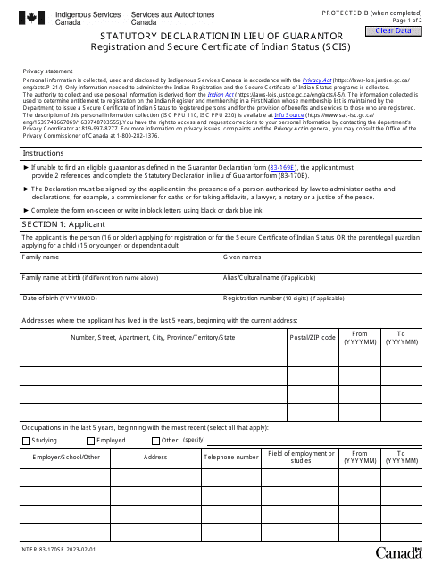 Form INTER83-170SE  Printable Pdf