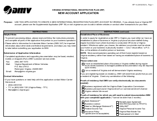 Form IRP1A Virginia International Registration Plan (Irp) New Account Application - Virginia