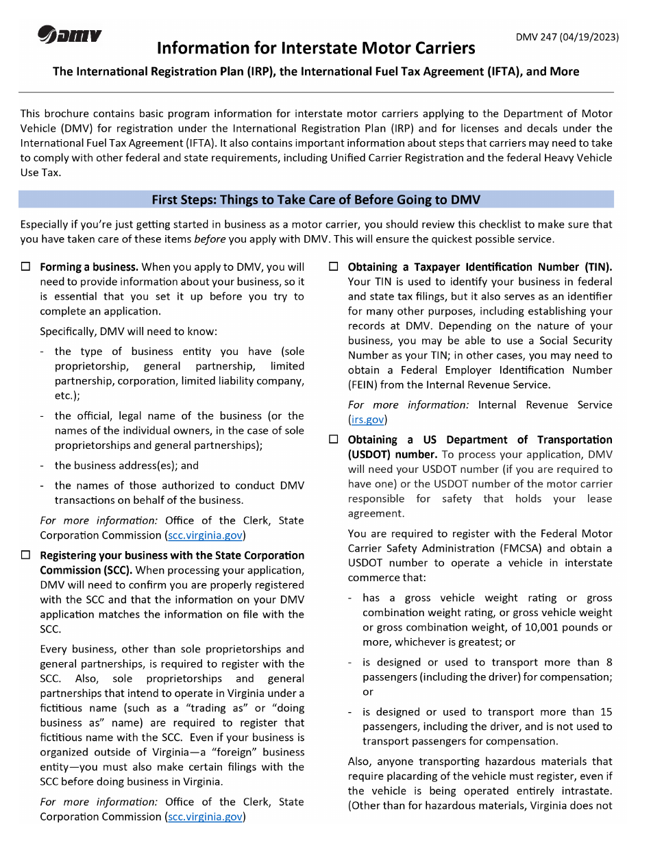 Form IRP1A Virginia International Registration Plan (Irp) New Account Application - Virginia, Page 7