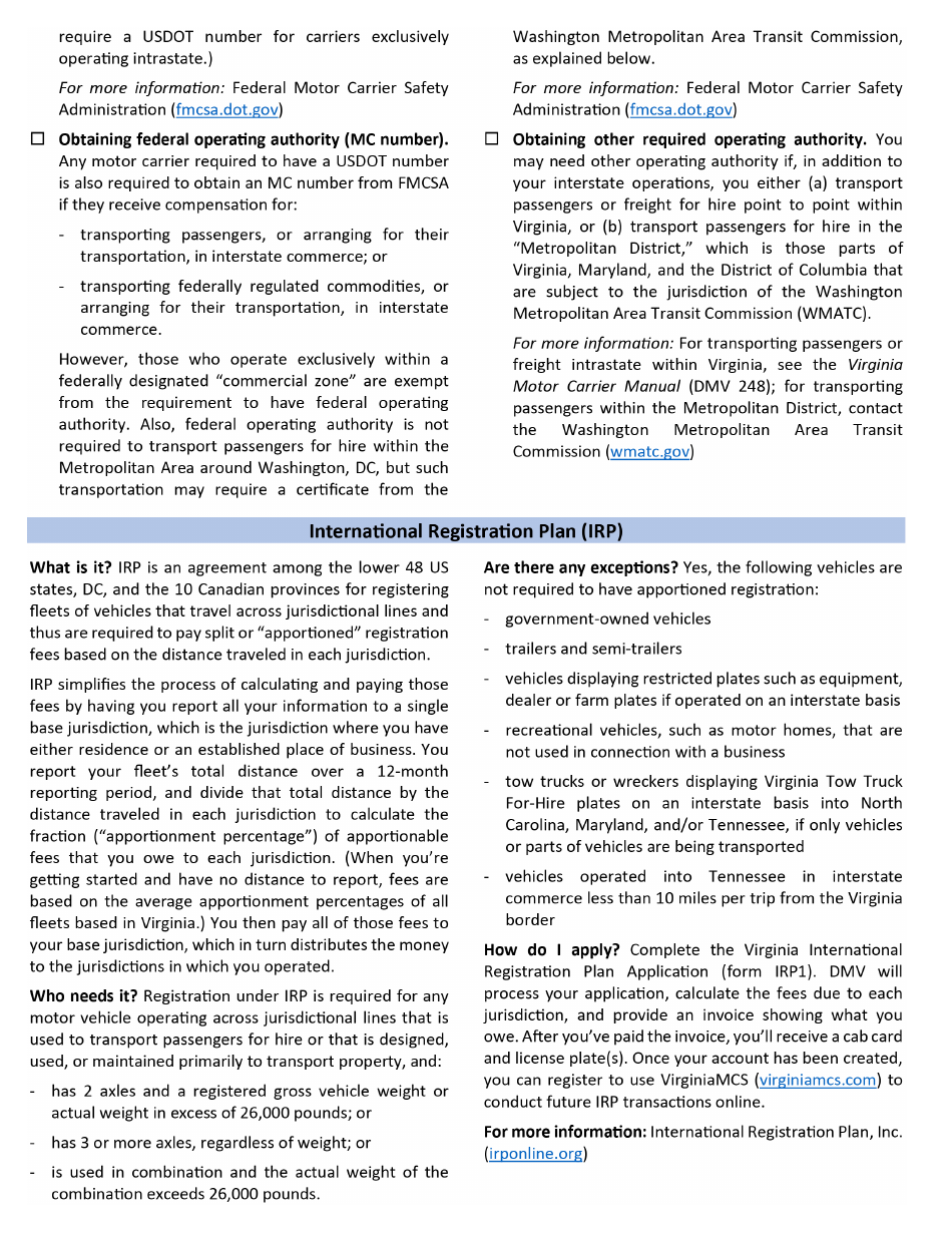 Form IRP1A Virginia International Registration Plan (Irp) New Account Application - Virginia, Page 8