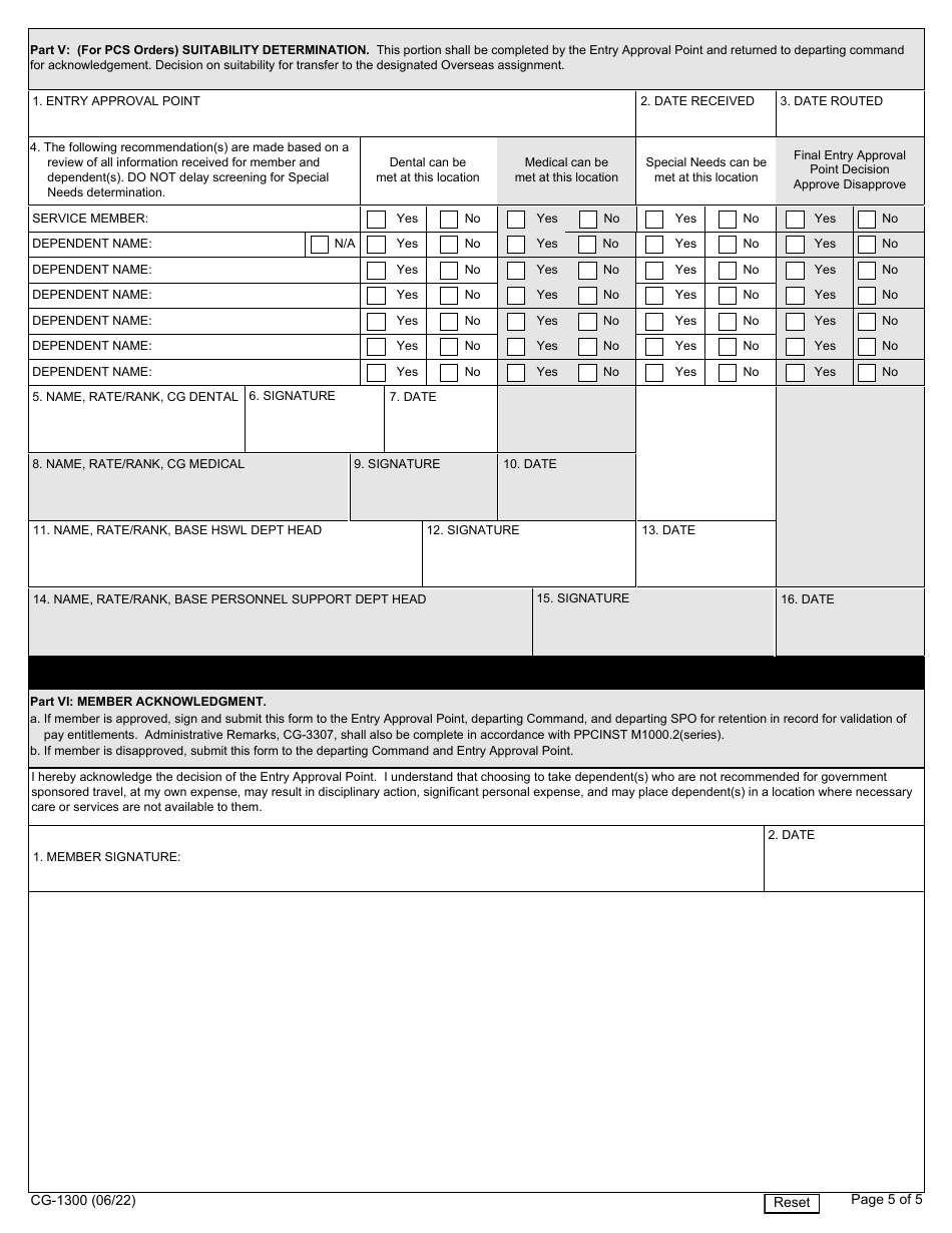 Form CG-1300 Report of Suitability for Overseas Assignment, Page 5