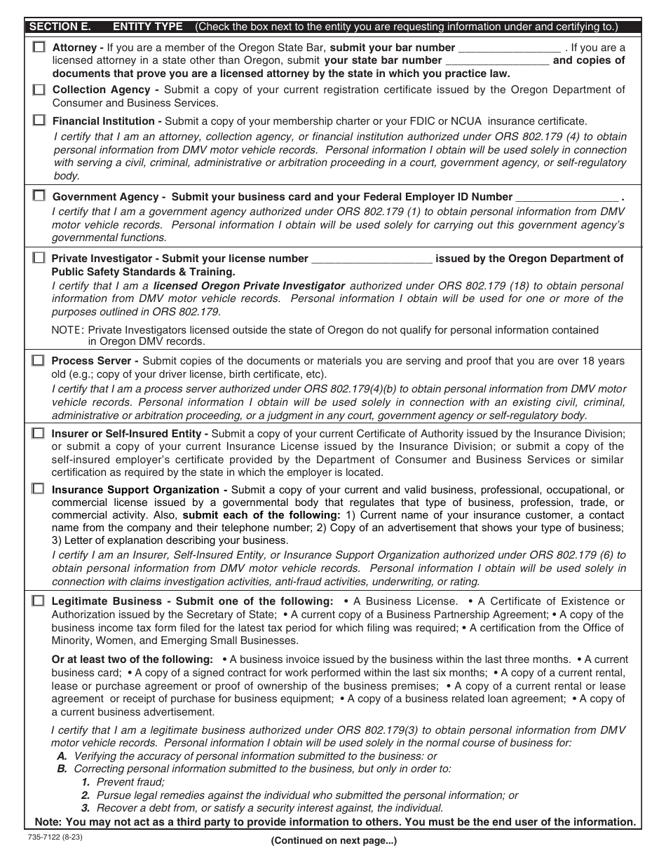 Form 735-7122 Request for Information - Oregon, Page 3