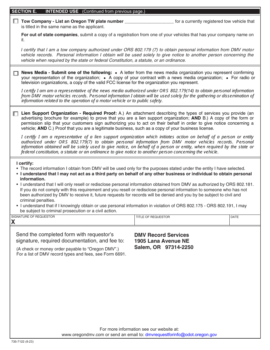 Form 735-7122 Request for Information - Oregon, Page 4